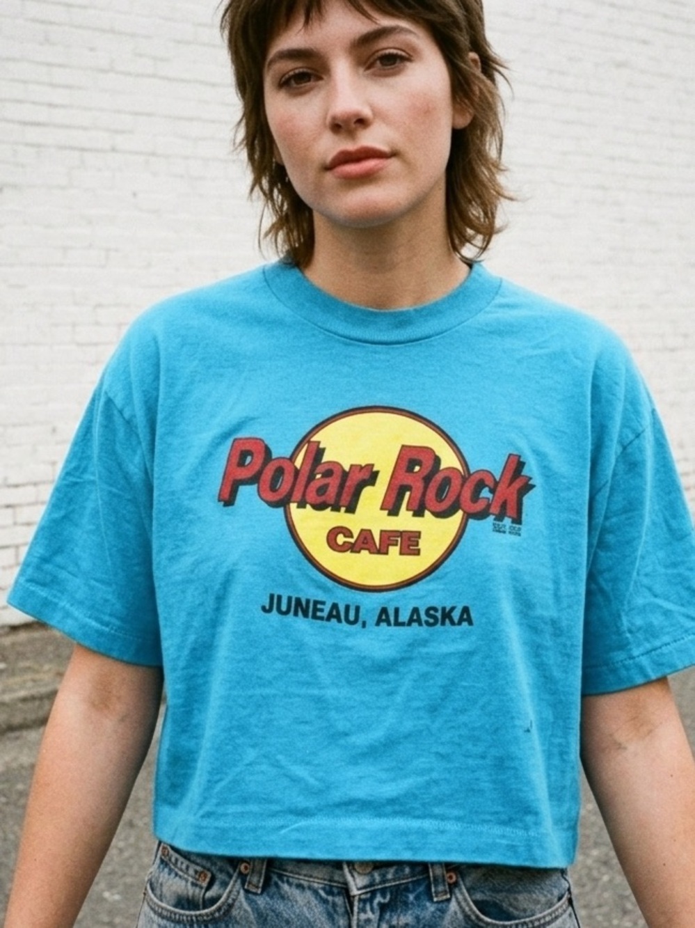 Vintage 90s Polar Rock Cafe Juneau Alaska Cropped Tee Single Stitch Boxy USA